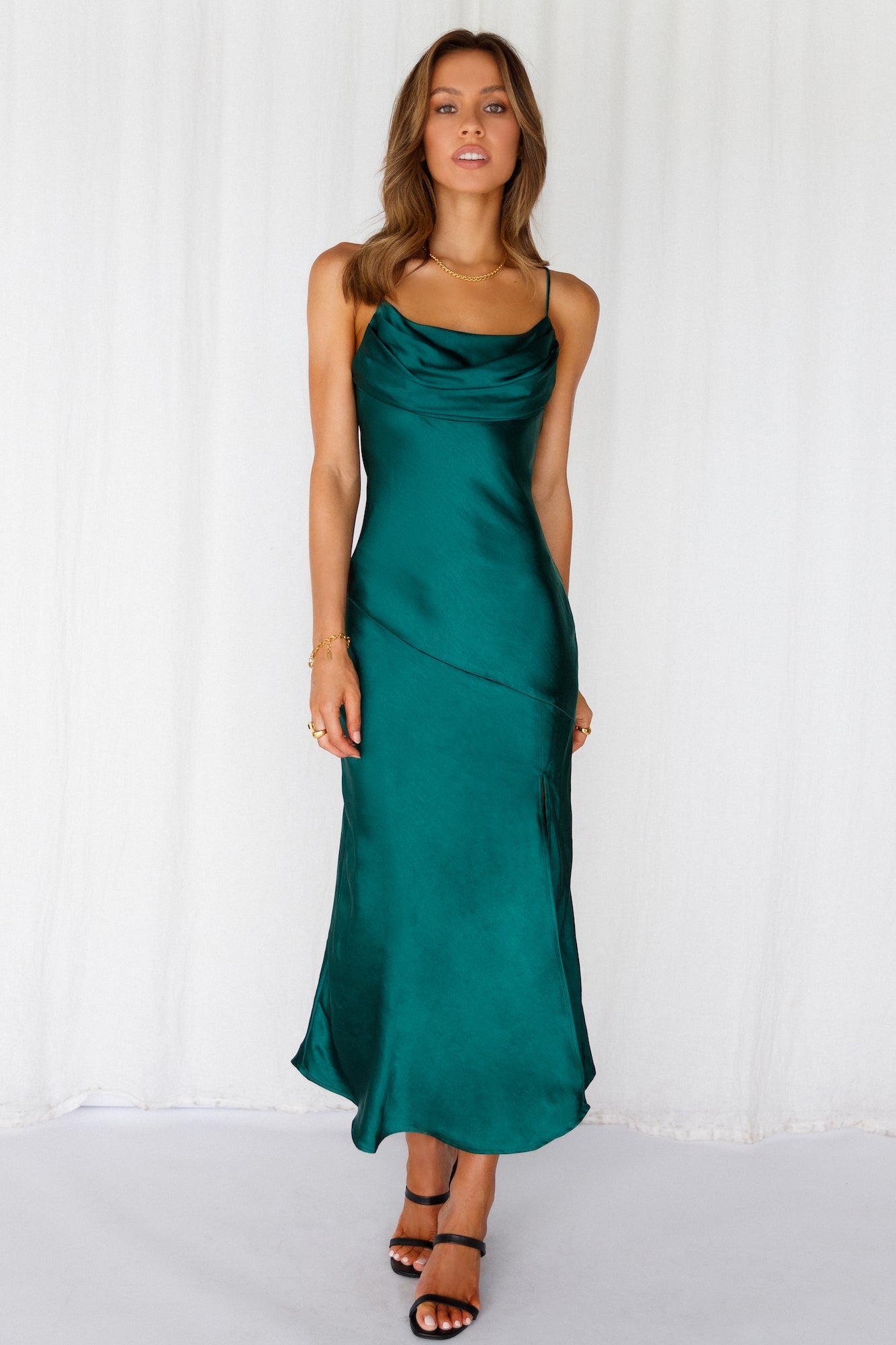 Lychee Martini Satin Midi Dress Forest Green