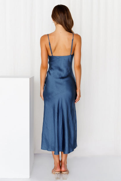 Lychee Martini Satin Midi Dress Navy