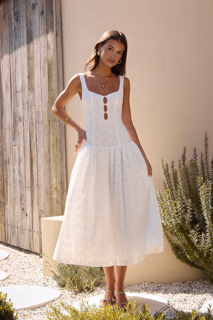Romance Stitched Embroidered Maxi Dress White