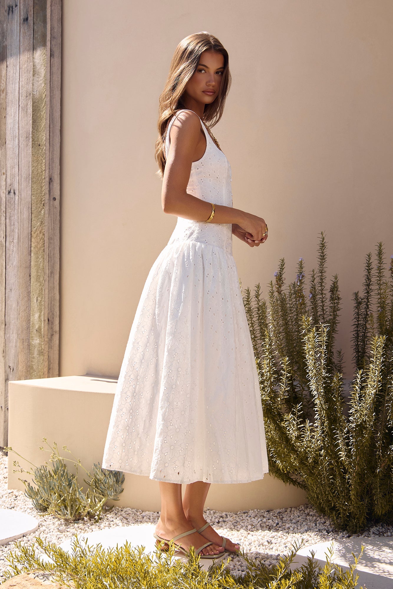 Romance Stitched Embroidered Maxi Dress White