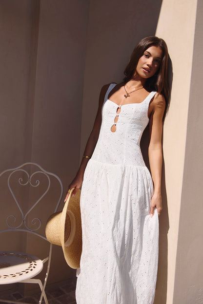 Romance Stitched Embroidered Maxi Dress White