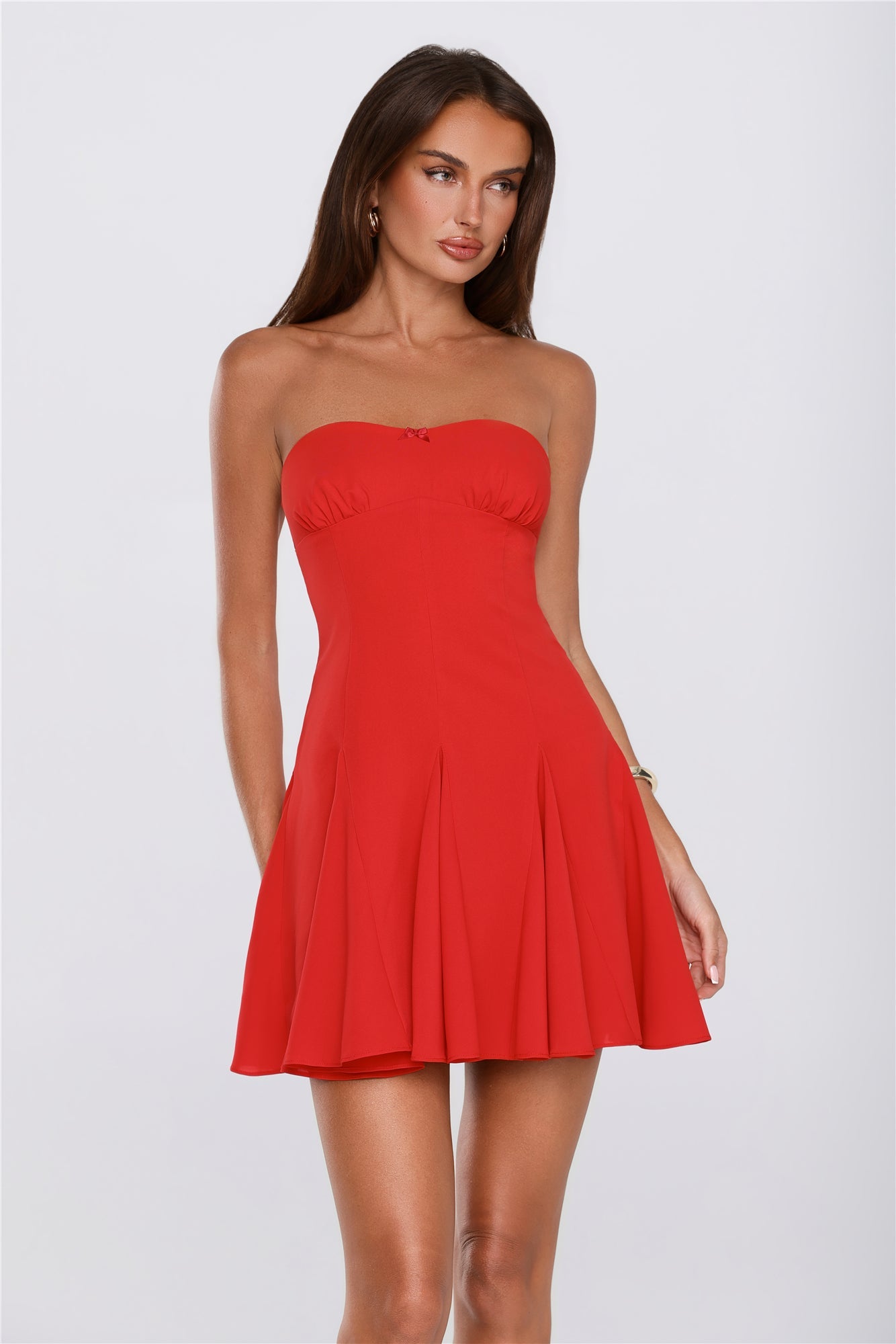 Silken Affection Strapless Mini Dress Red