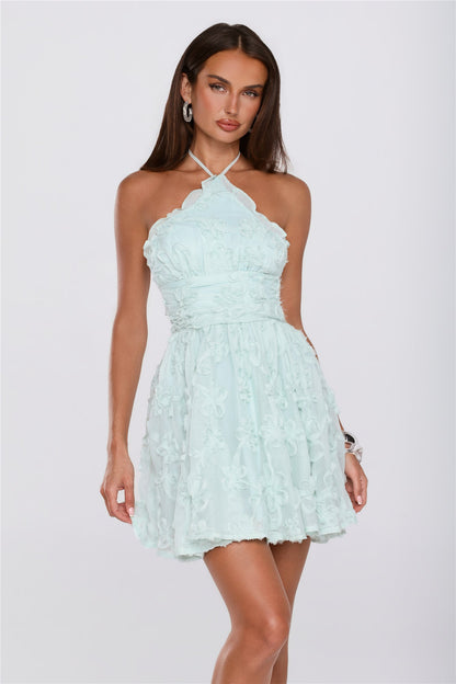 Prettiest Florals Halter Mini Dress Sage