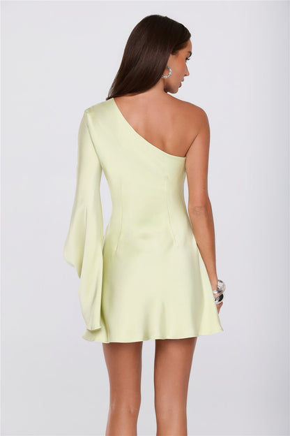 Pearl Radiance One Shoulder Satin Mini Dress Green
