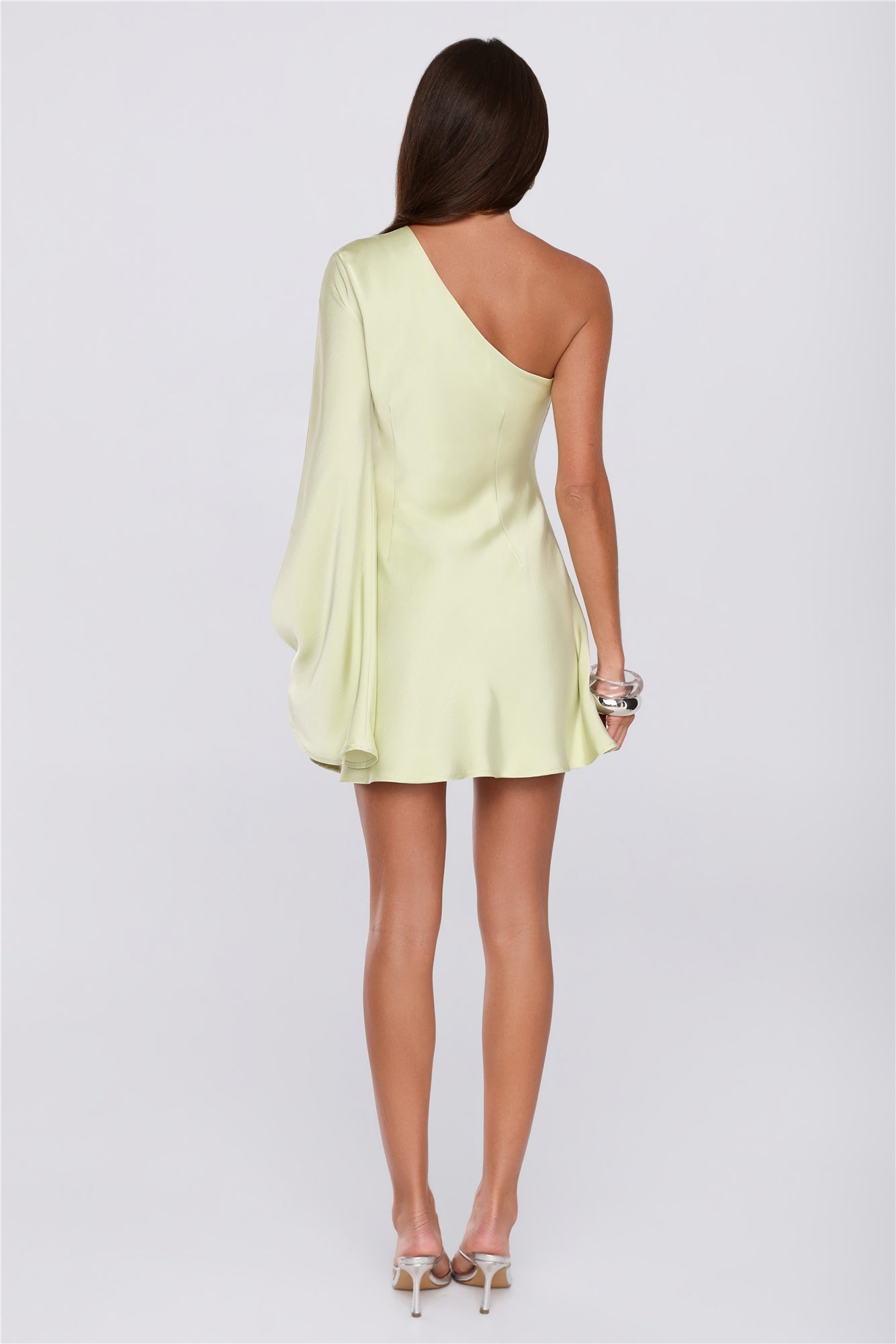 Pearl Radiance One Shoulder Satin Mini Dress Green