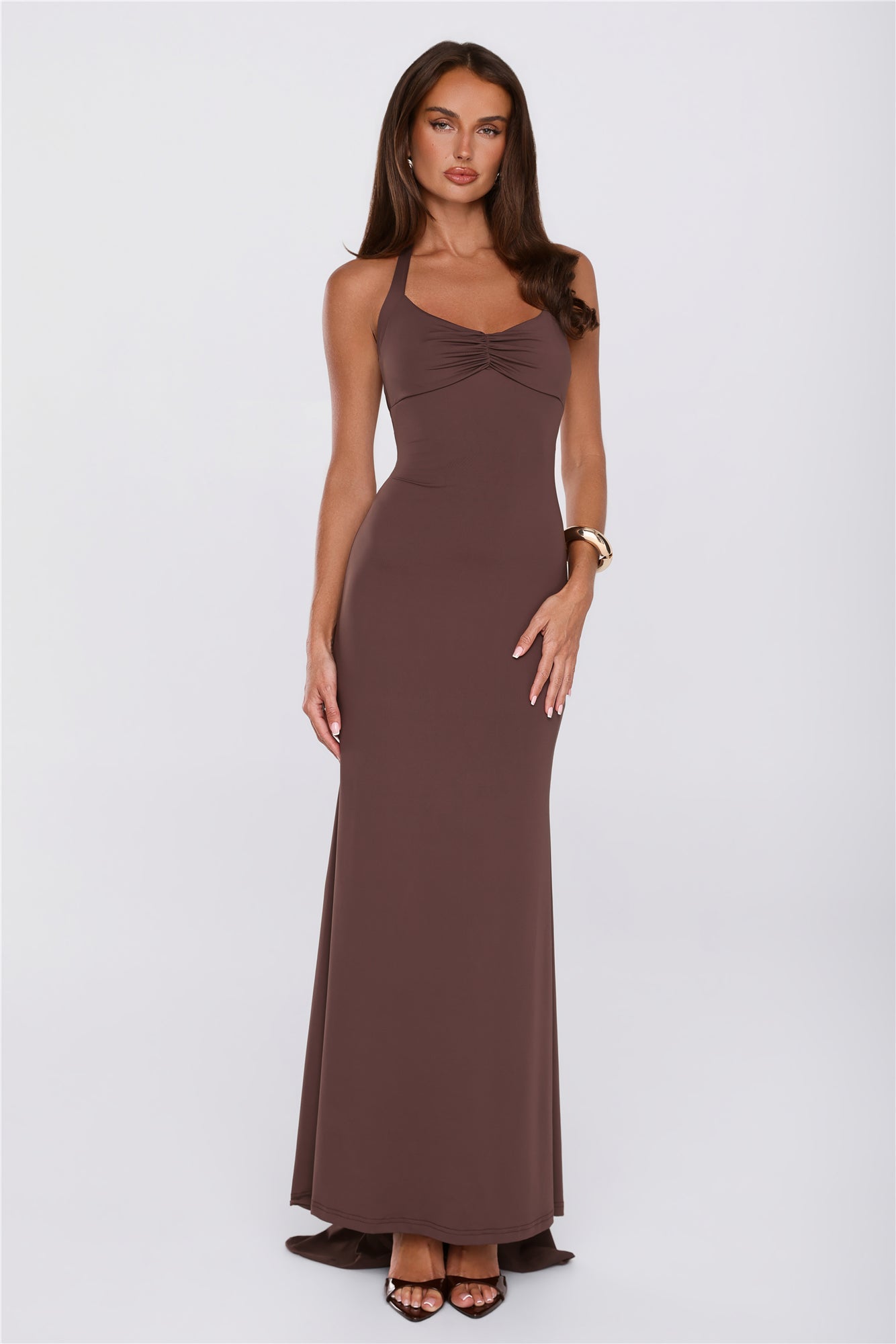 Made To Dance Halter Maxi Dress Chocolate