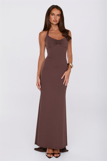 Made To Dance Halter Maxi Dress Chocolate