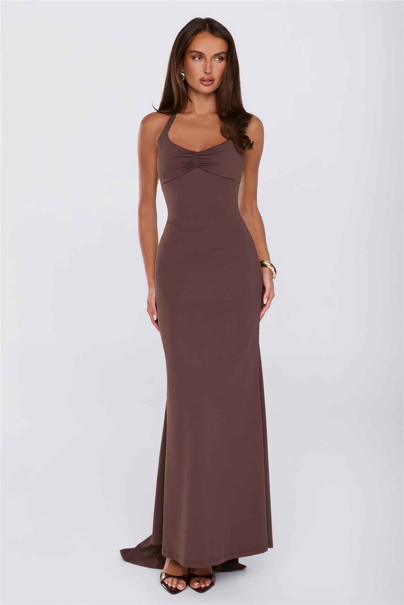 Made To Dance Halter Maxi Dress Chocolate