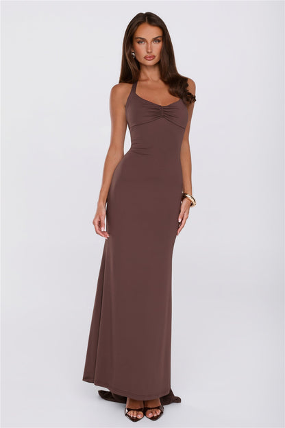 Made To Dance Halter Maxi Dress Chocolate