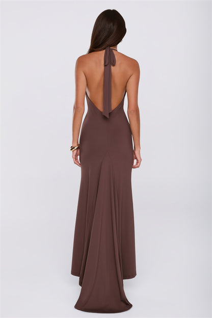 Made To Dance Halter Maxi Dress Chocolate
