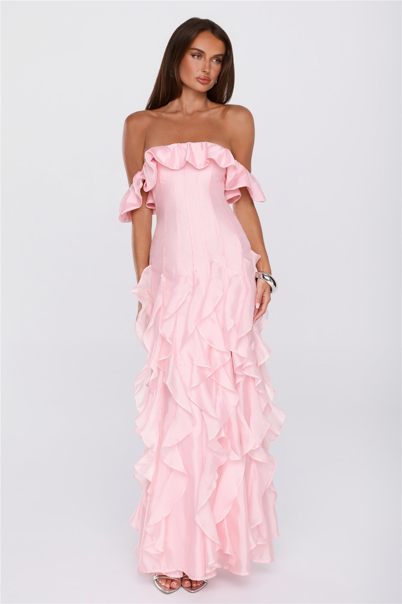 Rooftop Wink Off Shoulder Maxi Dress Pink