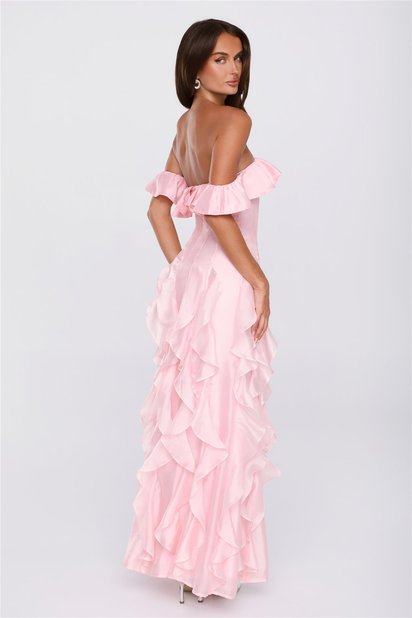 Rooftop Wink Off Shoulder Maxi Dress Pink