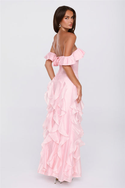 Rooftop Wink Off Shoulder Maxi Dress Pink