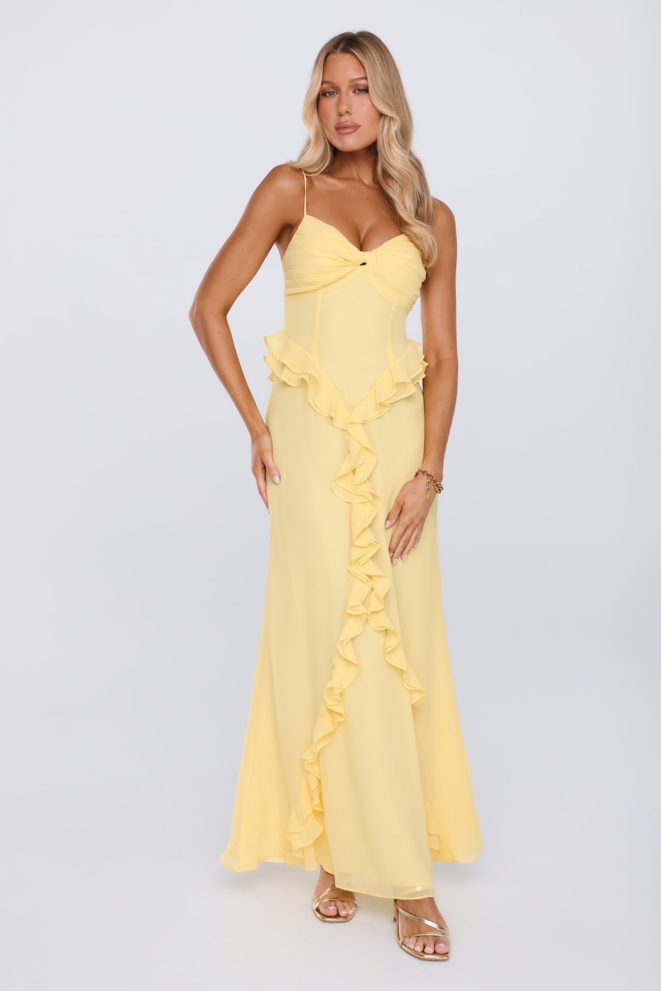 Balmy Nights Club Maxi Dress Lemon