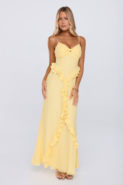 Balmy Nights Club Maxi Dress Lemon