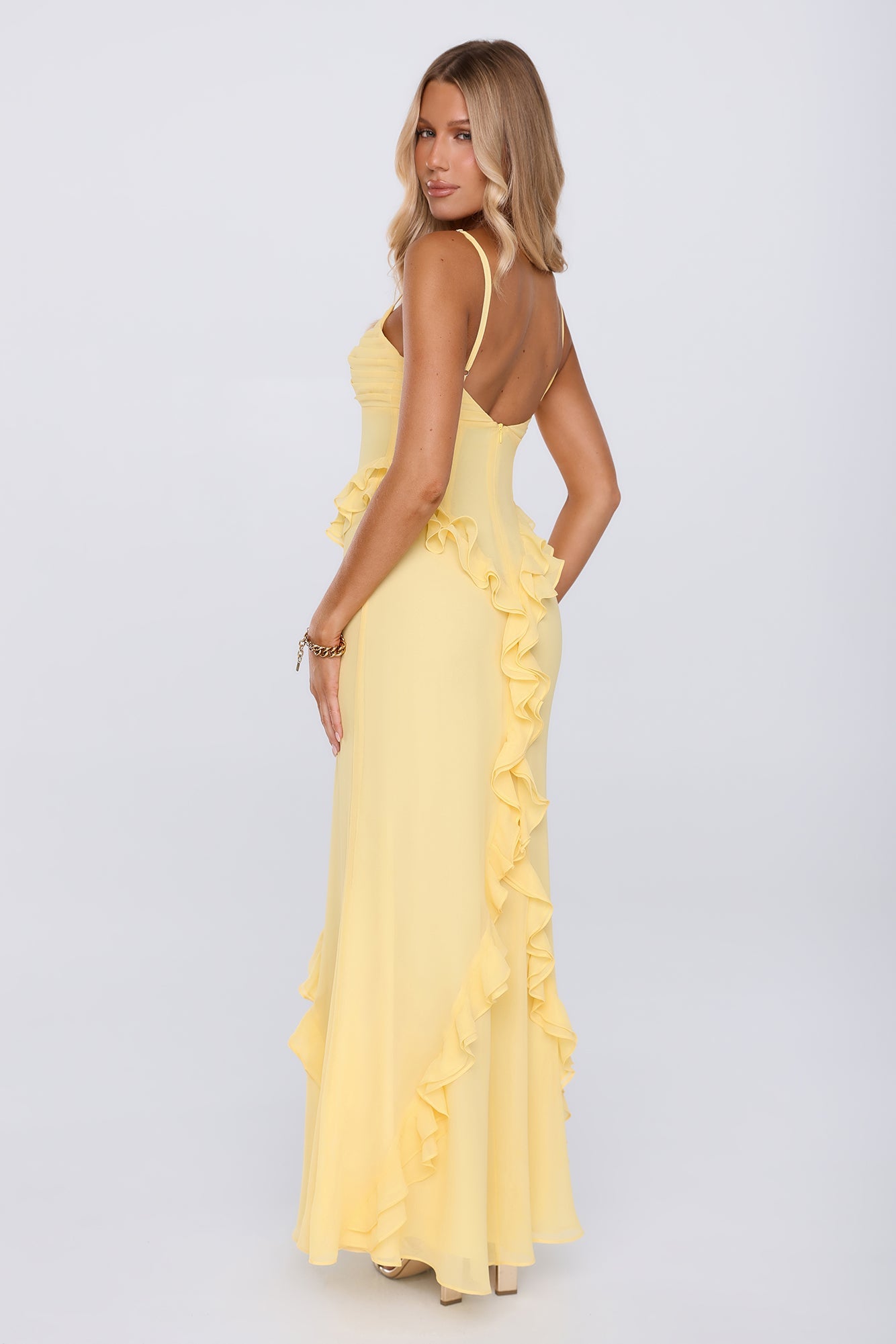 Balmy Nights Club Maxi Dress Lemon