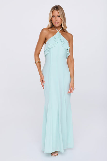 Drifting Afar Halter Maxi Dress Aqua