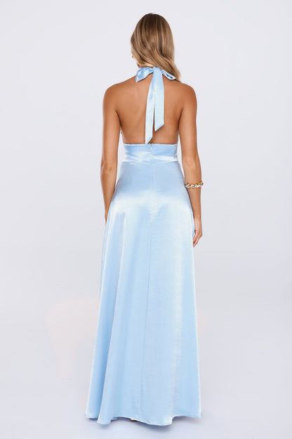 The Dress Diary Satin Halter Maxi Dress Blue