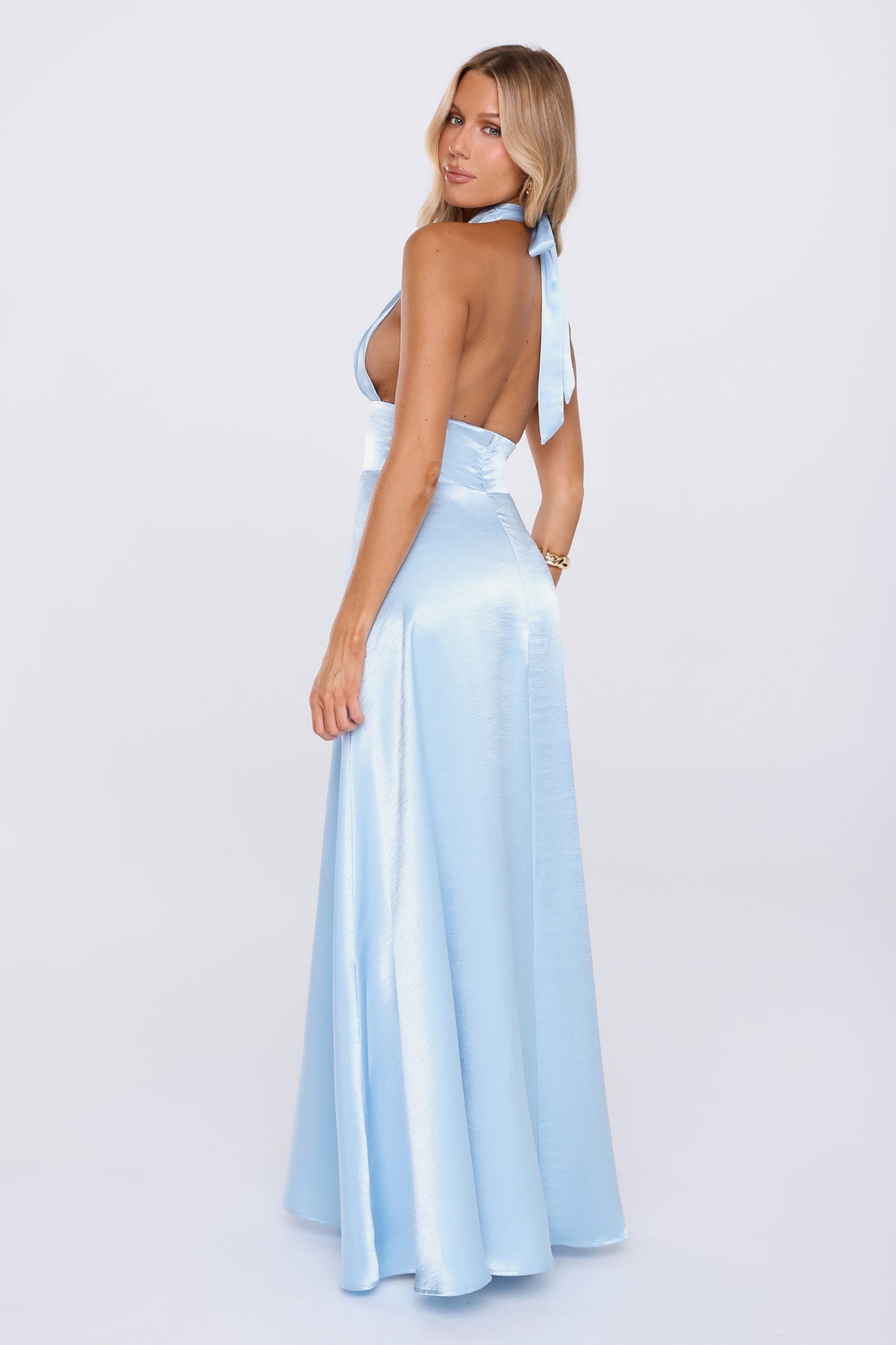 The Dress Diary Satin Halter Maxi Dress Blue