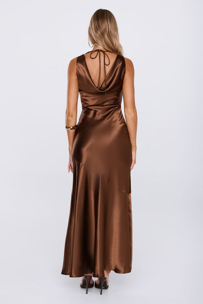 Signature Energy Satin Maxi Dress Brown