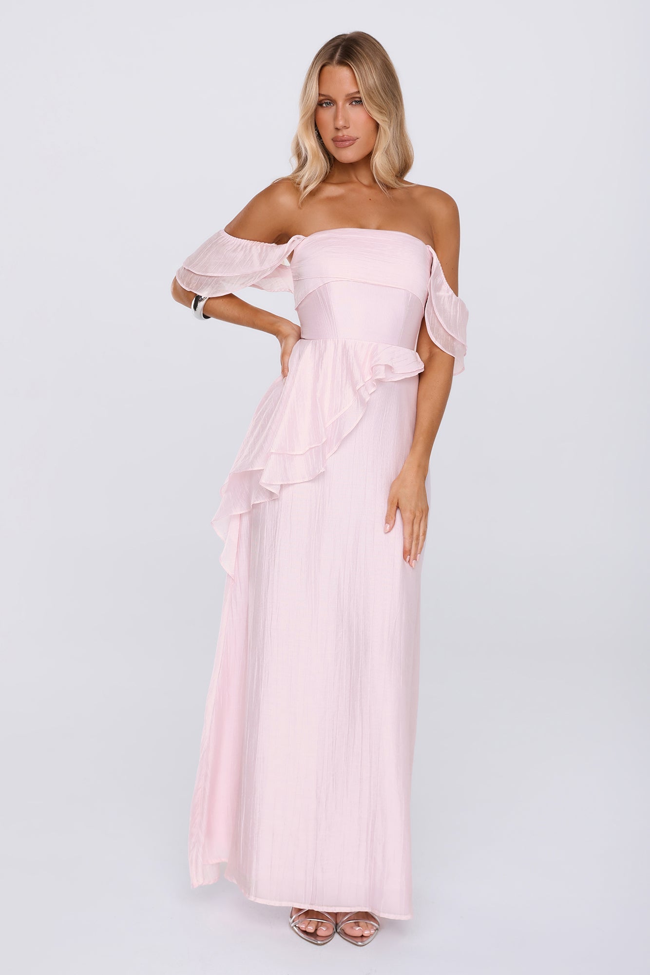She's In Her Element Off Shoulder Maxi Dress Pink