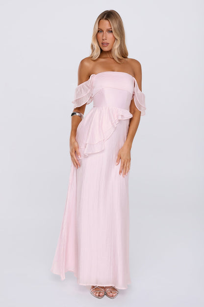 She's In Her Element Off Shoulder Maxi Dress Pink