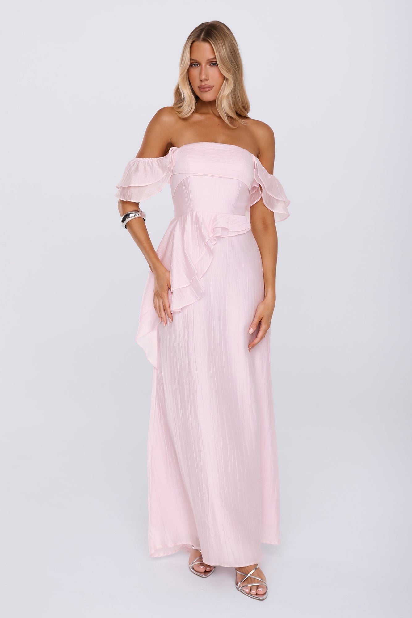 She's In Her Element Off Shoulder Maxi Dress Pink