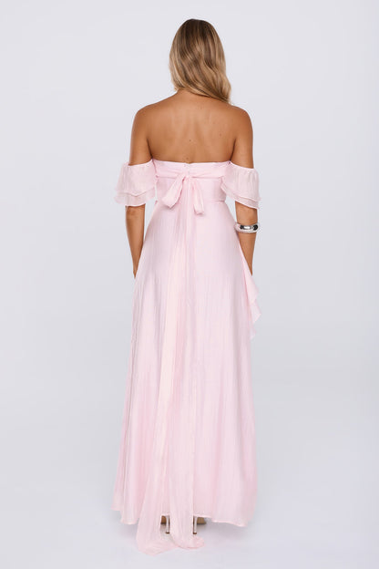 She's In Her Element Off Shoulder Maxi Dress Pink