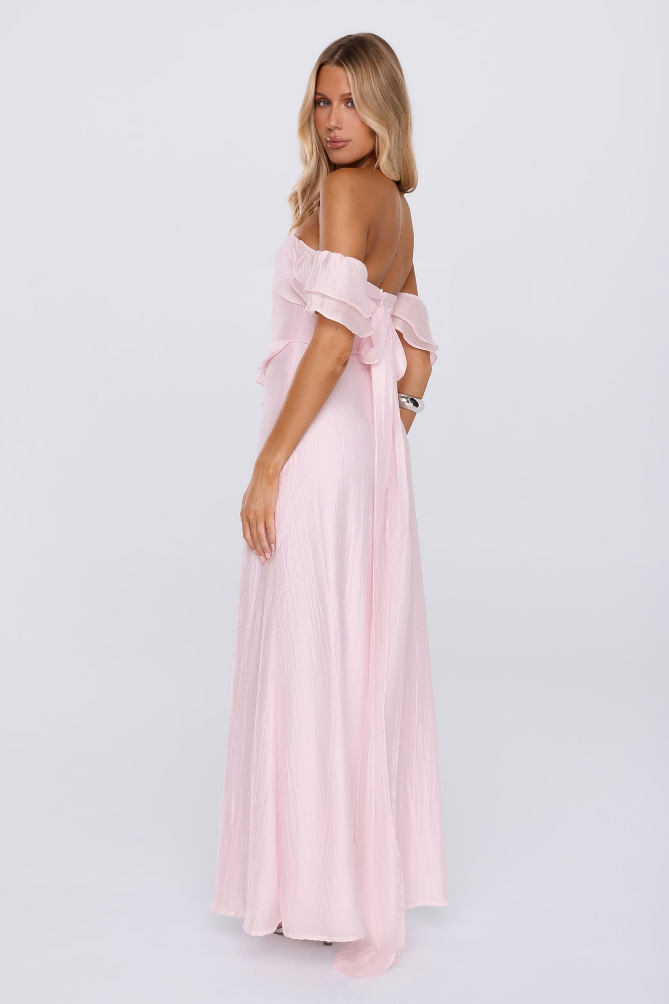 She's In Her Element Off Shoulder Maxi Dress Pink
