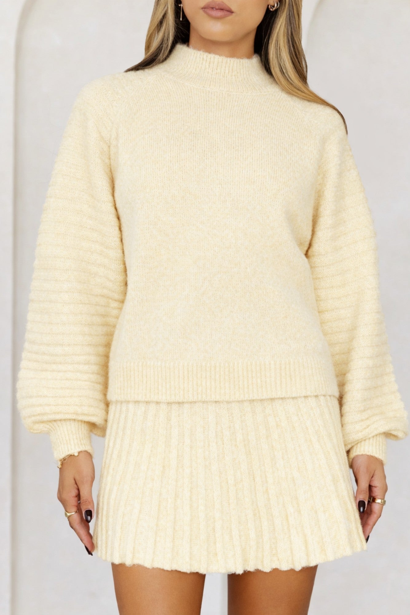 Seasonal Style Knit Mini Skirt Yellow