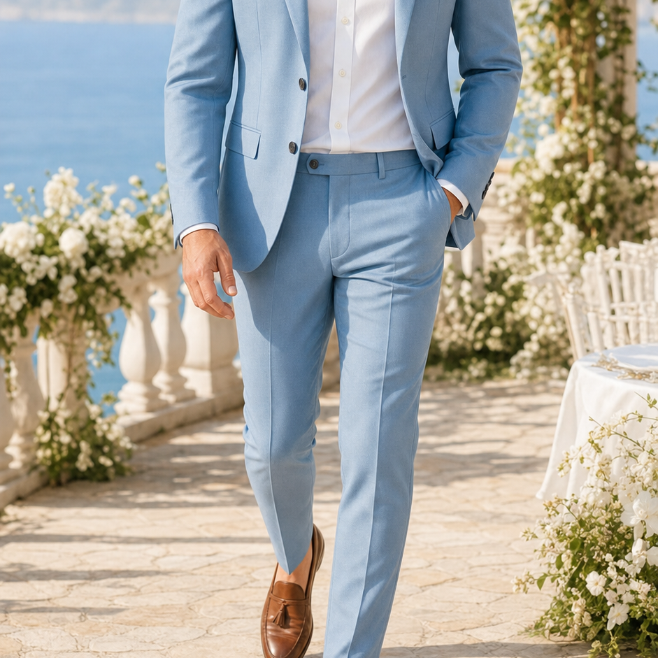 Men's Light Blue Slim-Fit Blazer & Trouser Summer Suit Set