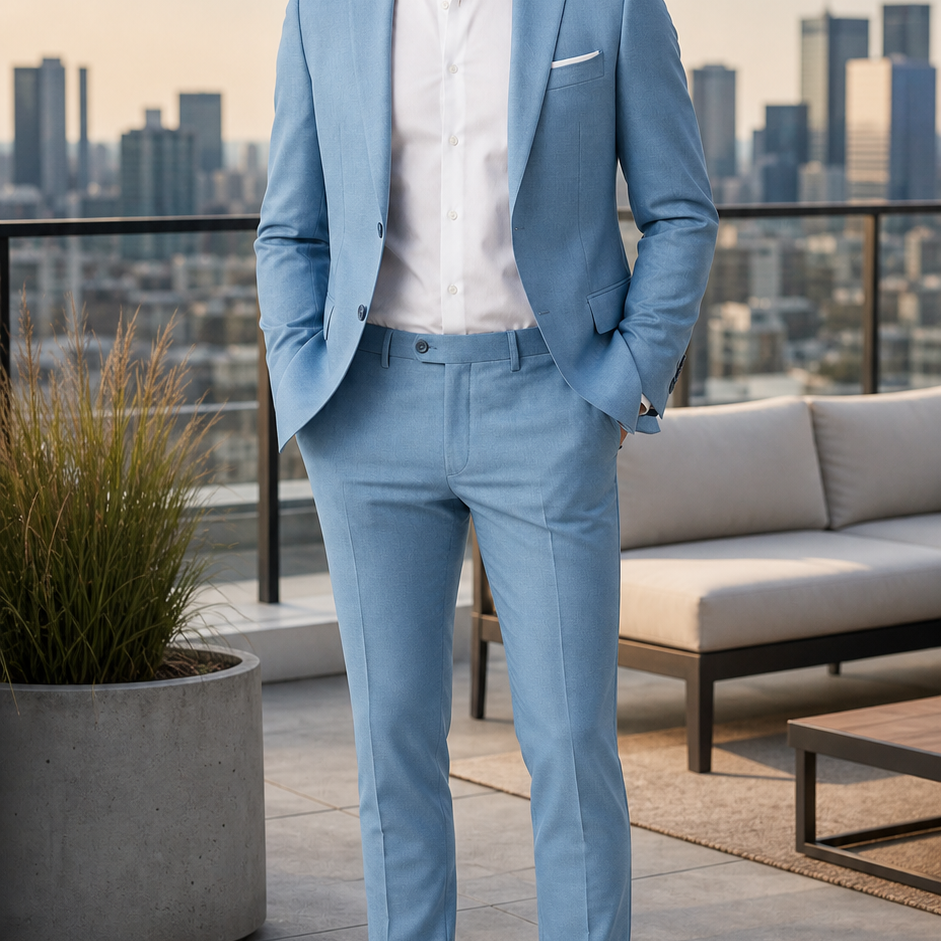 Men's Light Blue Slim-Fit Blazer & Trouser Summer Suit Set