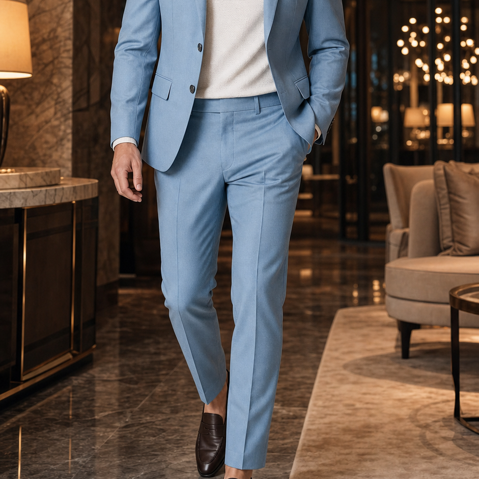 Men's Light Blue Slim-Fit Blazer & Trouser Summer Suit Set