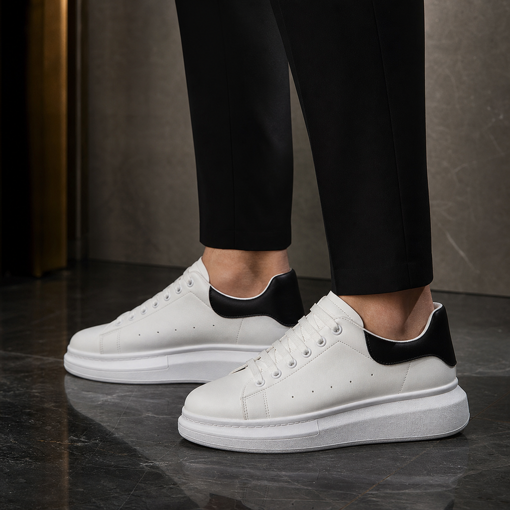 Herren weiße Plateau-Sneaker mit gepolsterter, dicker Sohle