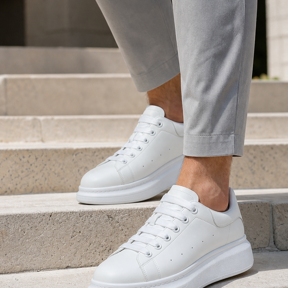 Herren weiße Plateau-Sneaker mit gepolsterter, dicker Sohle