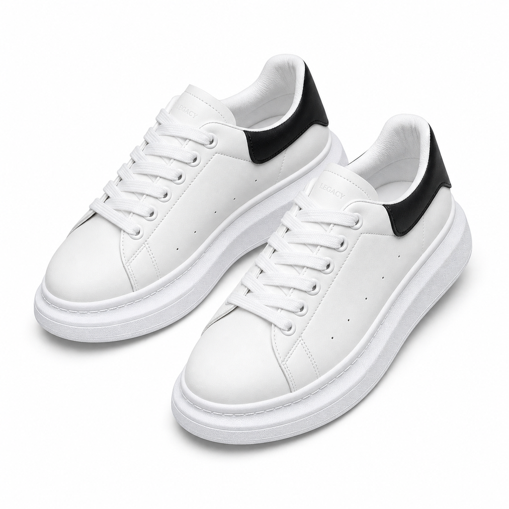 Herren weiße Plateau-Sneaker mit gepolsterter, dicker Sohle