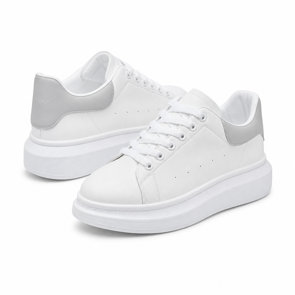 Herren weiße Plateau-Sneaker mit gepolsterter, dicker Sohle