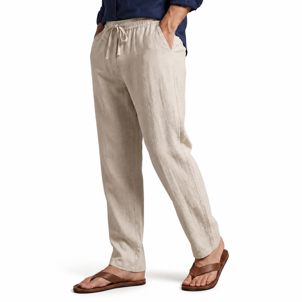 Men's Cotton-Linen Straight-Leg Drawstring Trousers