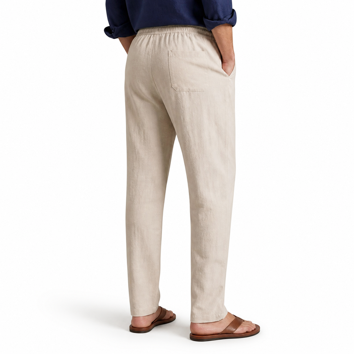Men's Cotton-Linen Straight-Leg Drawstring Trousers