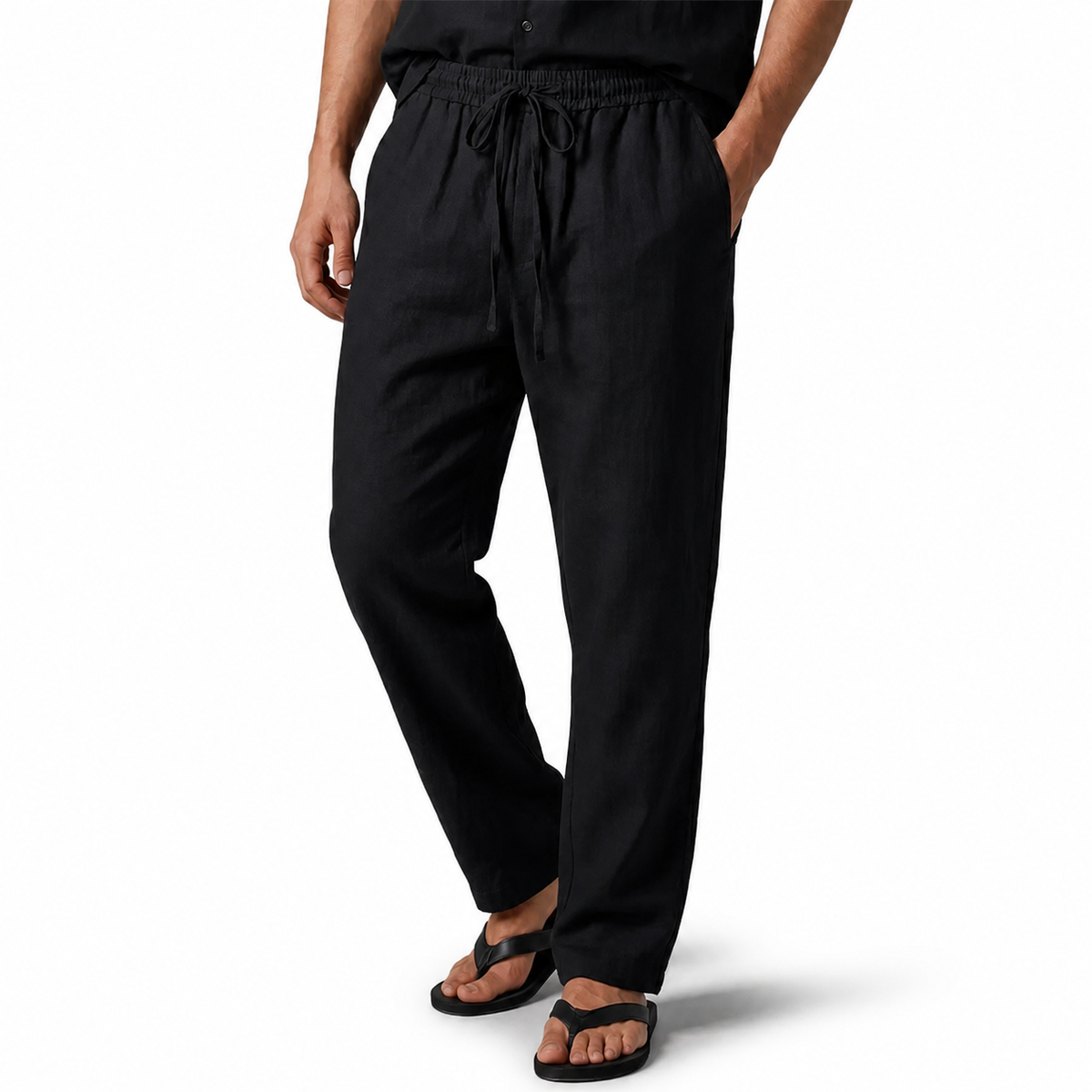 Men's Cotton-Linen Straight-Leg Drawstring Trousers