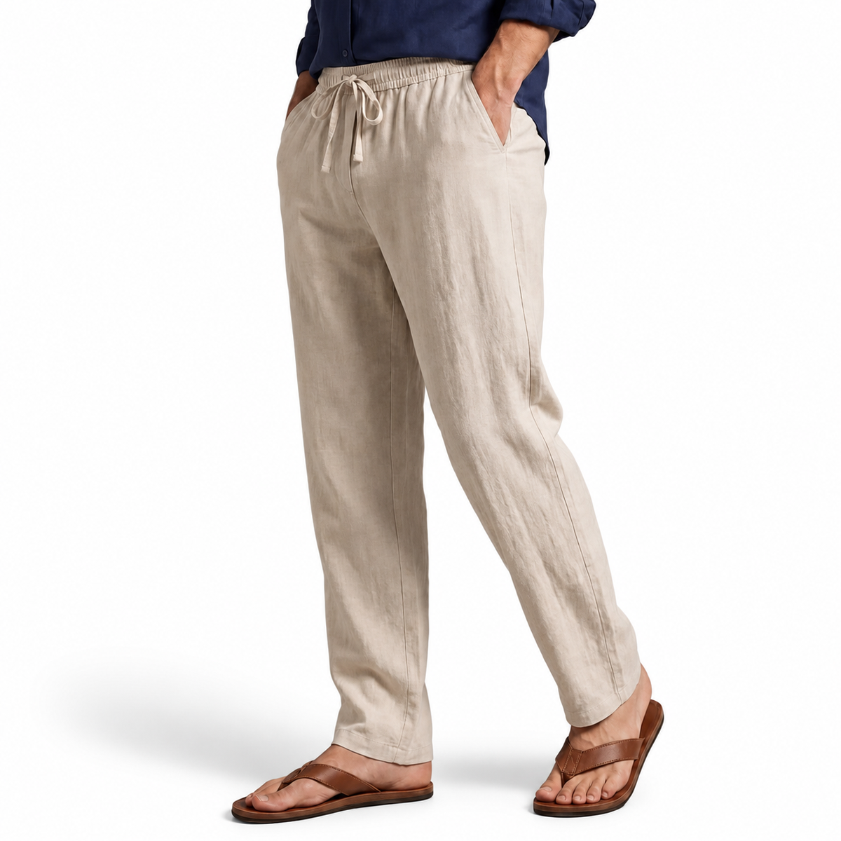Men's Cotton-Linen Straight-Leg Drawstring Trousers