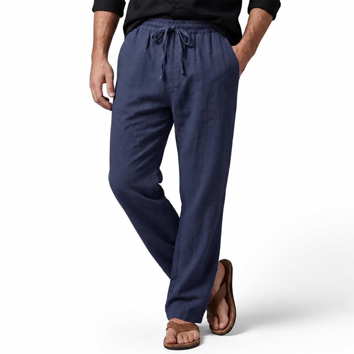 Men's Cotton-Linen Straight-Leg Drawstring Trousers