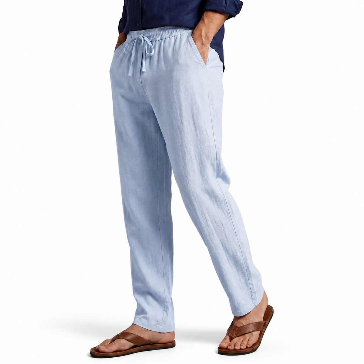 Men's Cotton-Linen Straight-Leg Drawstring Trousers