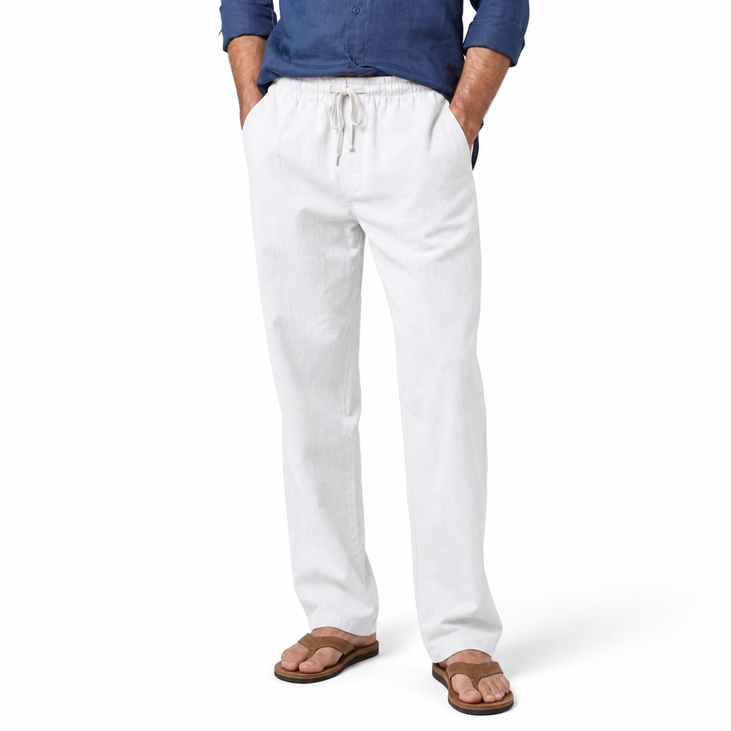 Men's Cotton-Linen Straight-Leg Drawstring Trousers