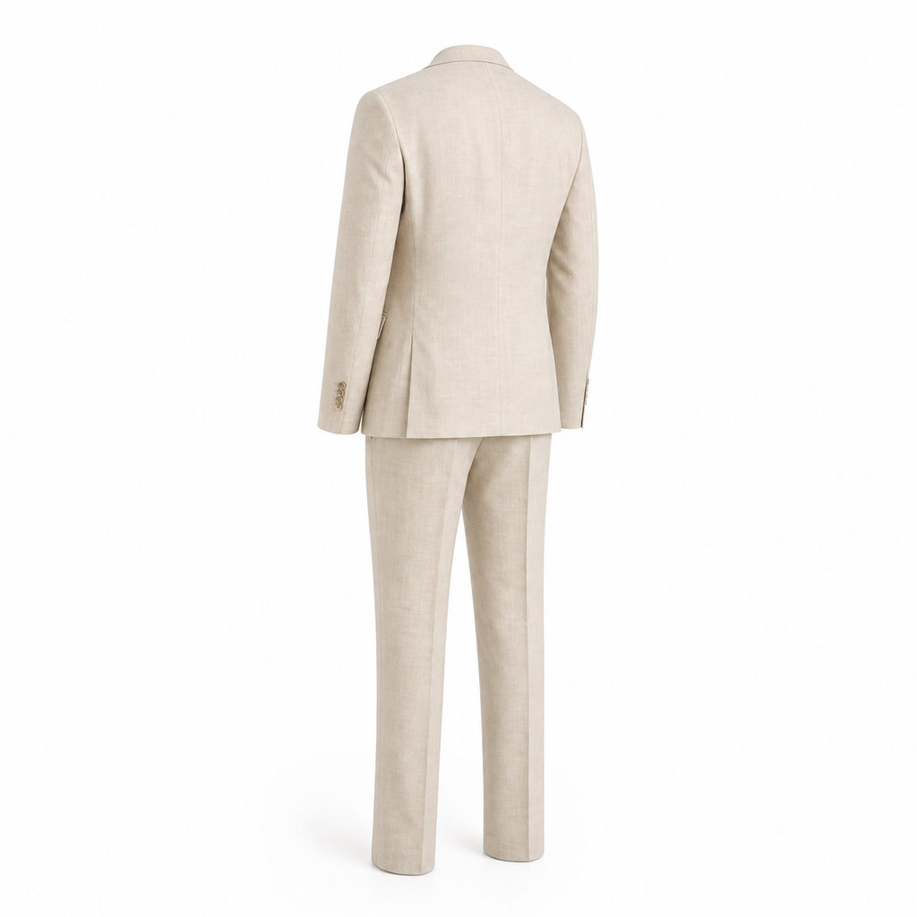 Herrenanzug-Set aus Leinen-Mischgewebe in Beige, maßgeschneidert, für Hochzeiten