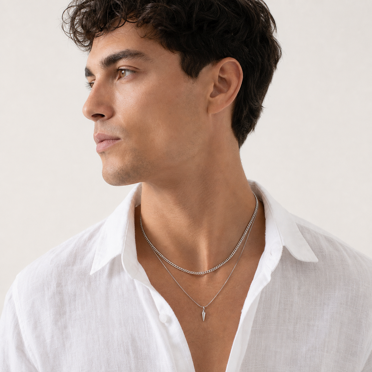 Men's Layered Chain & Spike Pendant Necklace Set