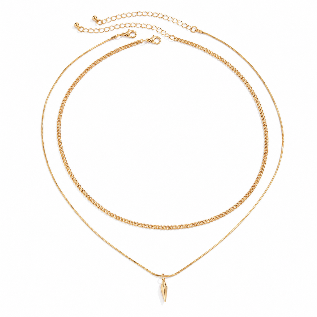 Men's Layered Chain & Spike Pendant Necklace Set