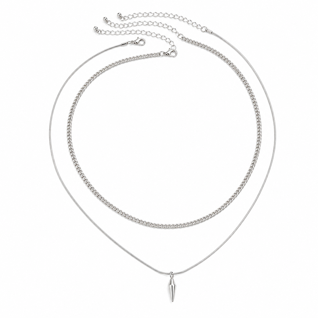 Men's Layered Chain & Spike Pendant Necklace Set