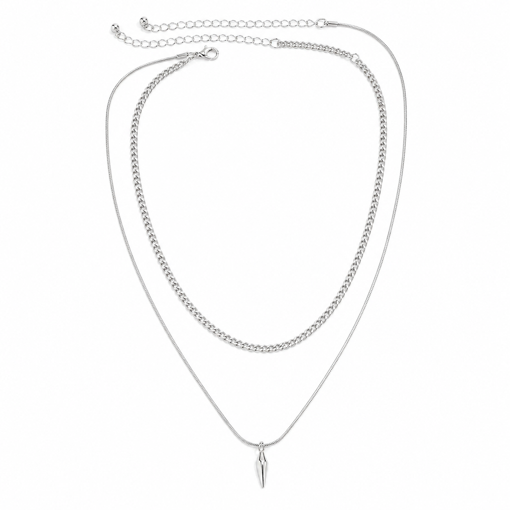 Men's Layered Chain & Spike Pendant Necklace Set