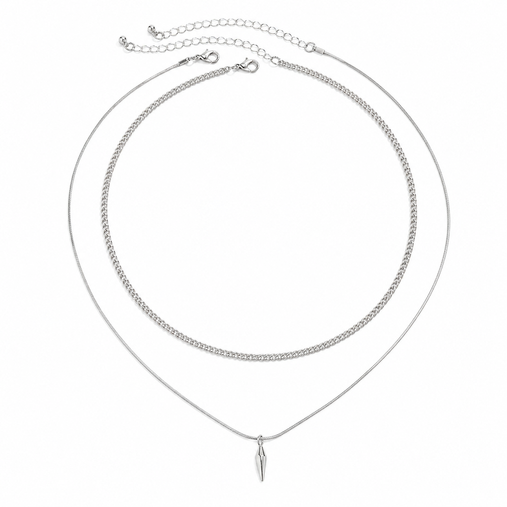 Men's Layered Chain & Spike Pendant Necklace Set